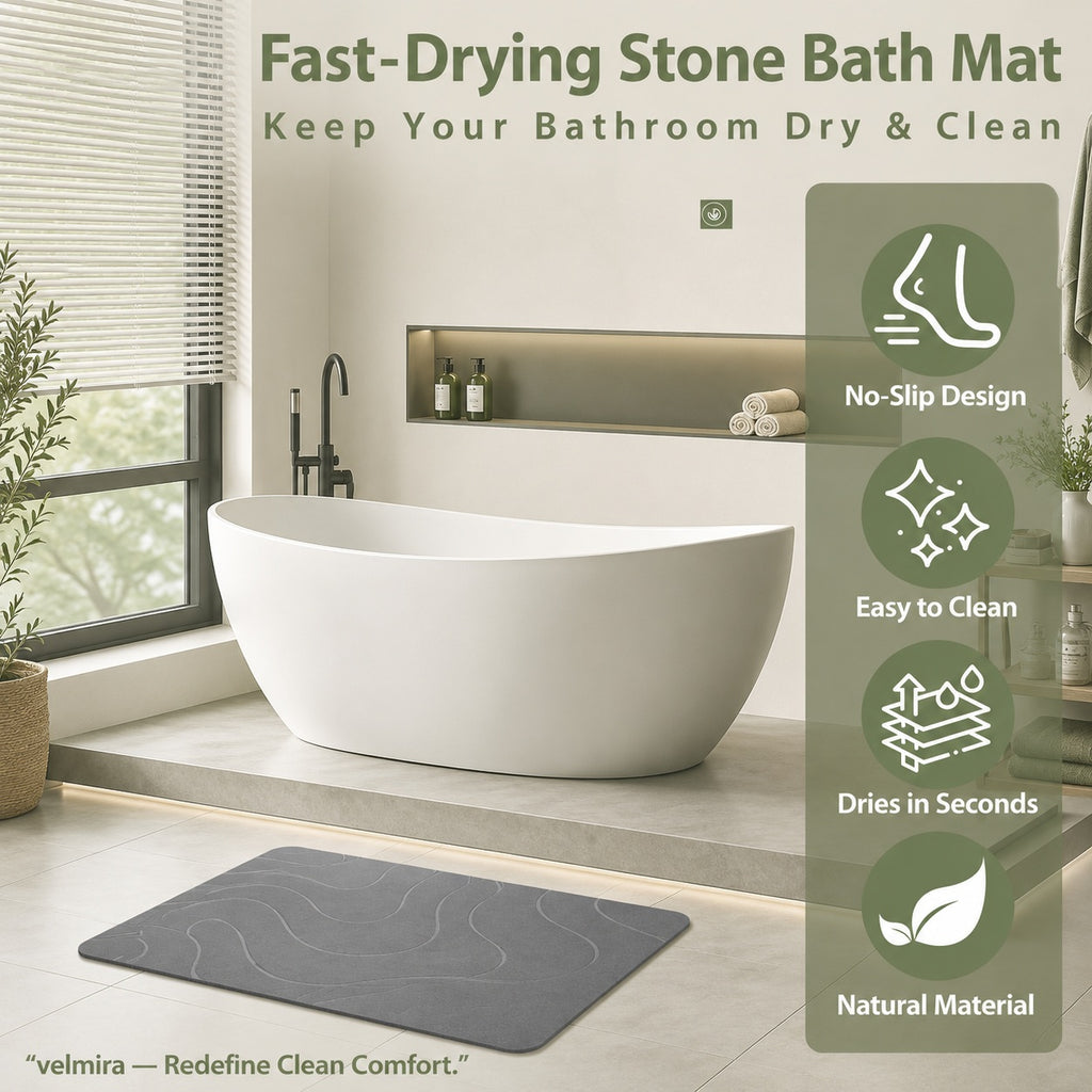 Neat Theory fast-drying stone bath mat in a modern bathroom
