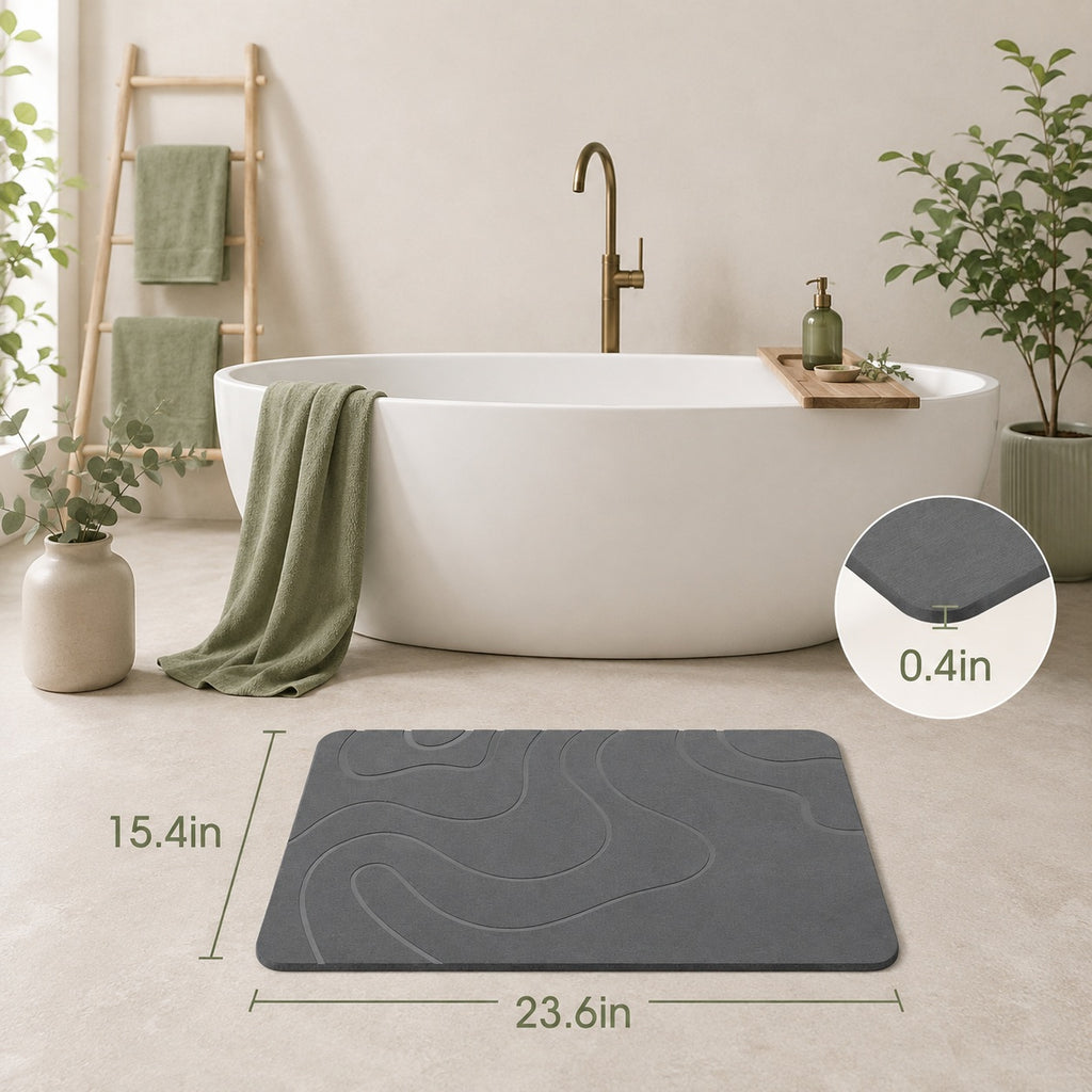 Neat Theory stone bath mat dimensions in bathroom setting