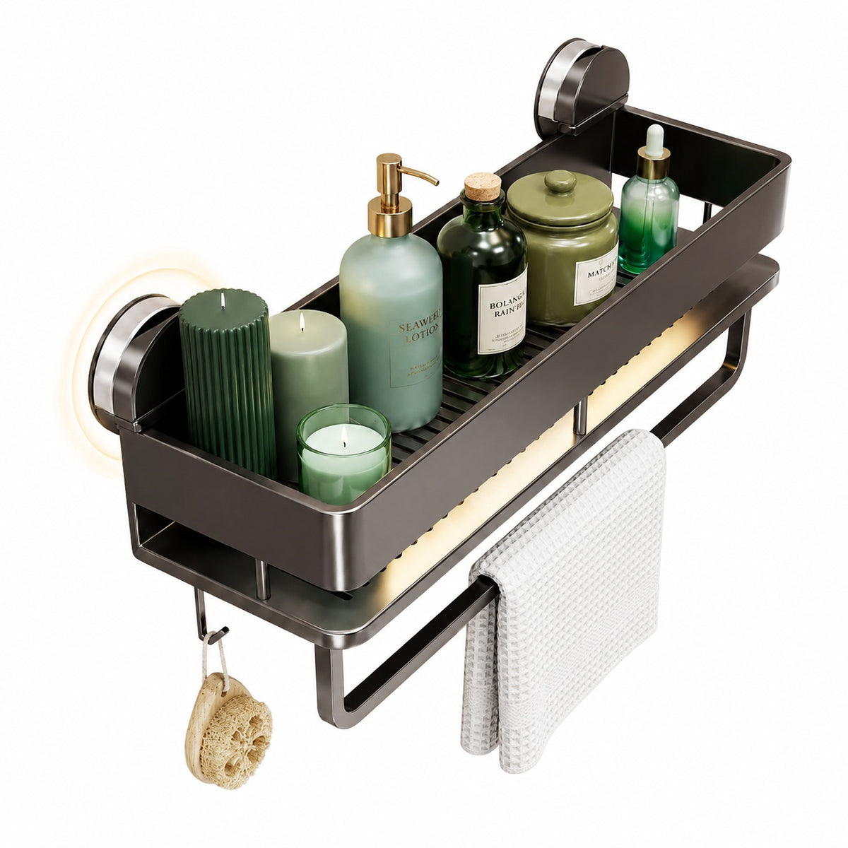 Neat Theory suction bathroom shelf rack on white background