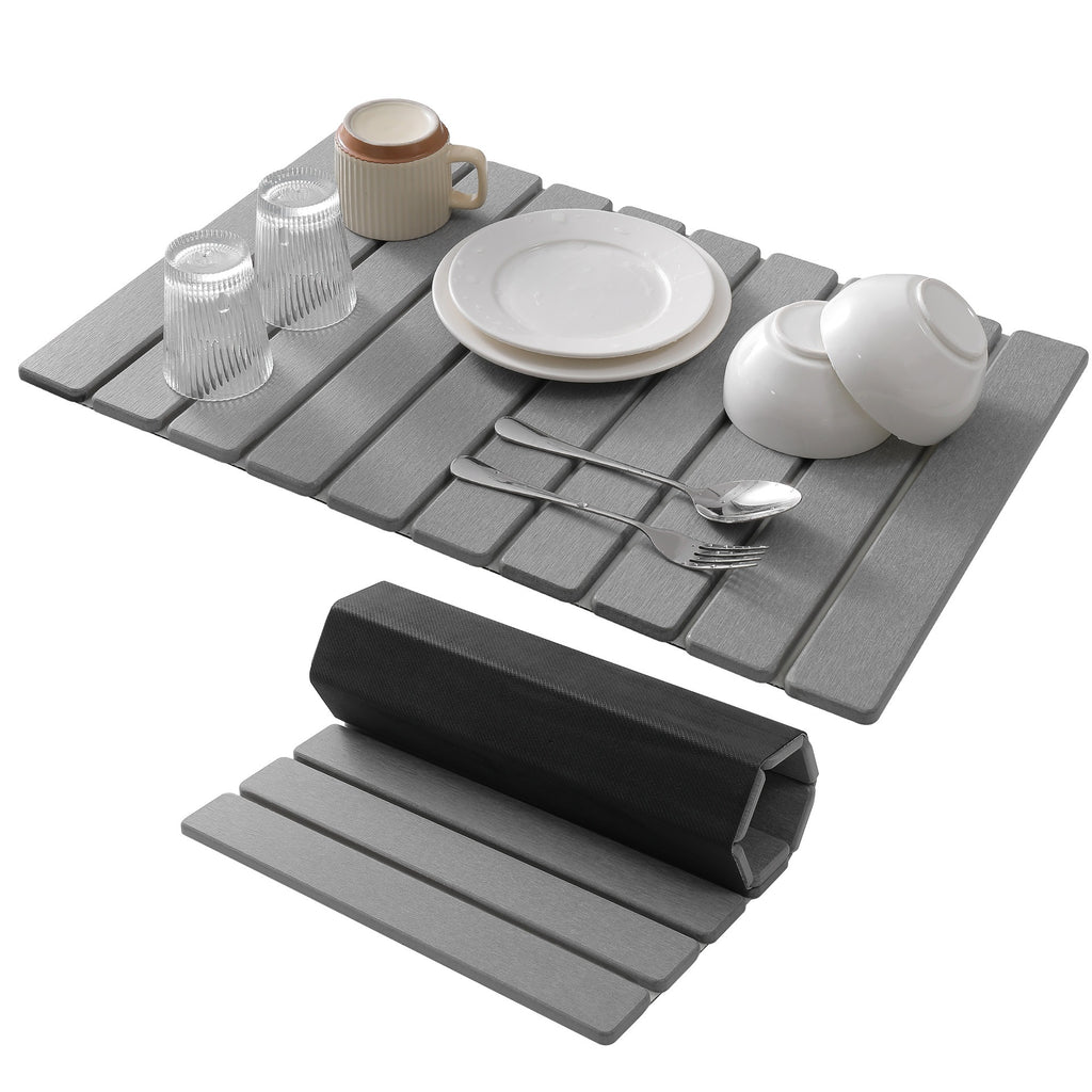 Neat Theory grey stone dish drying mat on white background