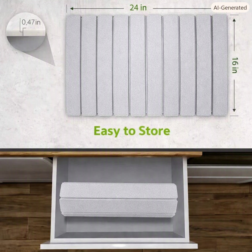 Neat Theory stone dish mat dimensions and folding storage