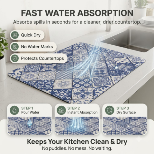 Neat Theory dish mat fast water absorption feature