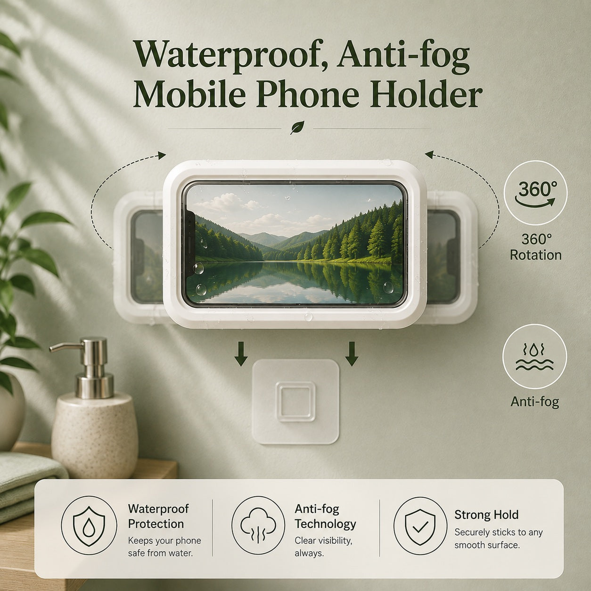Neat Theory waterproof anti-fog mobile phone holder with 360 degree rotation