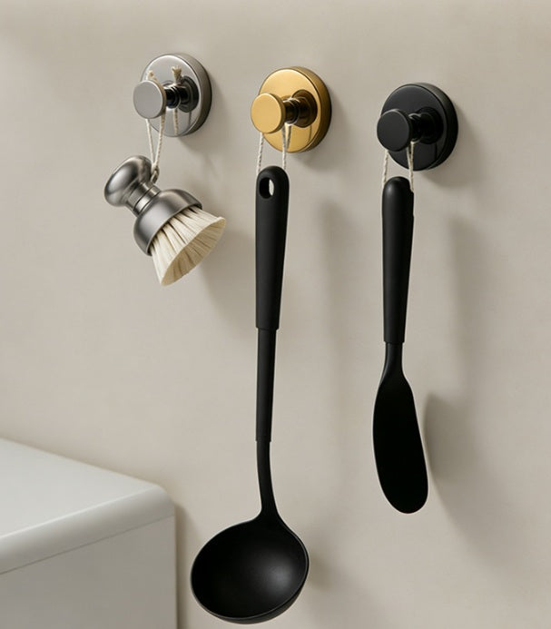 Neat Theory reusable suction hooks holding kitchen utensils