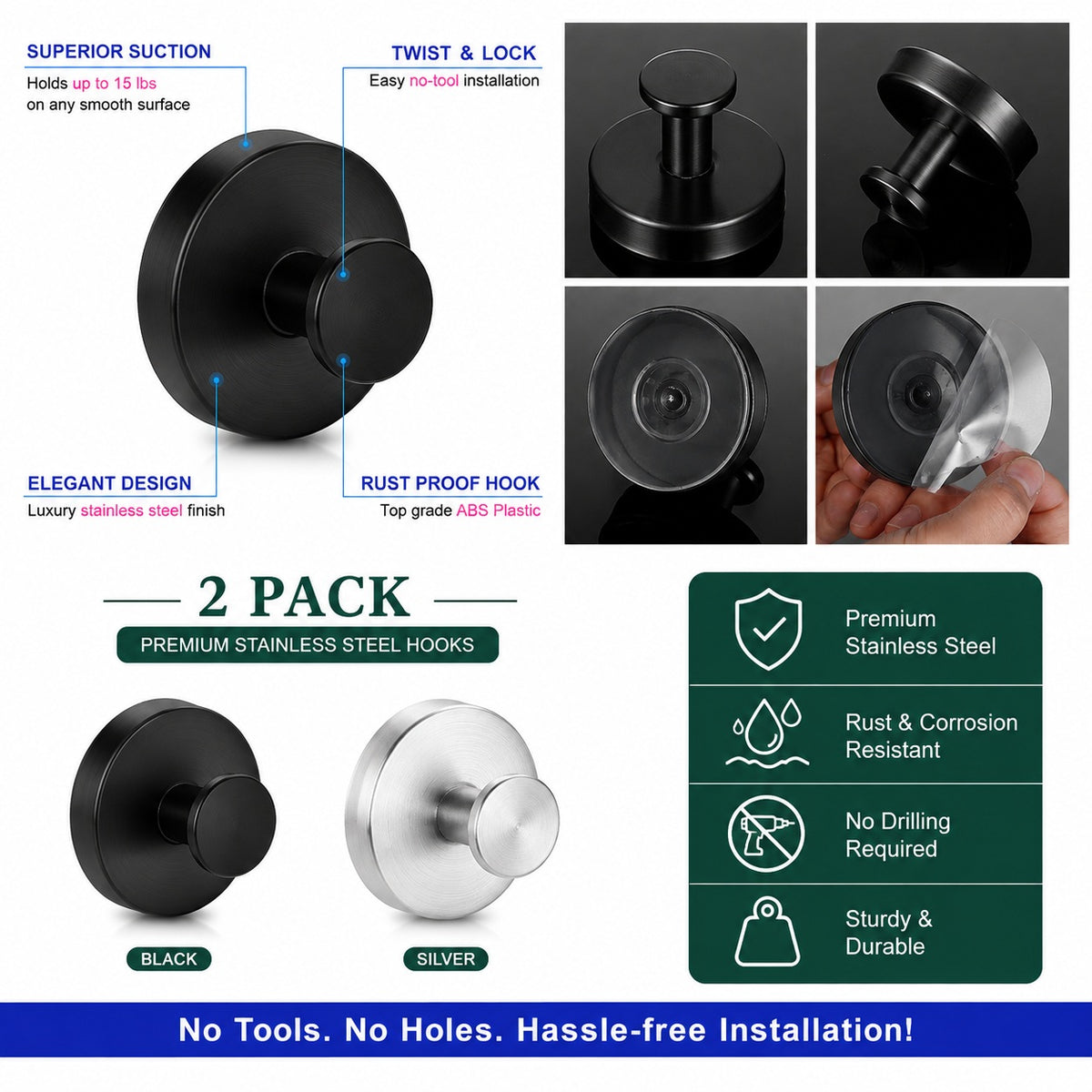 Neat Theory suction hook features and two-pack