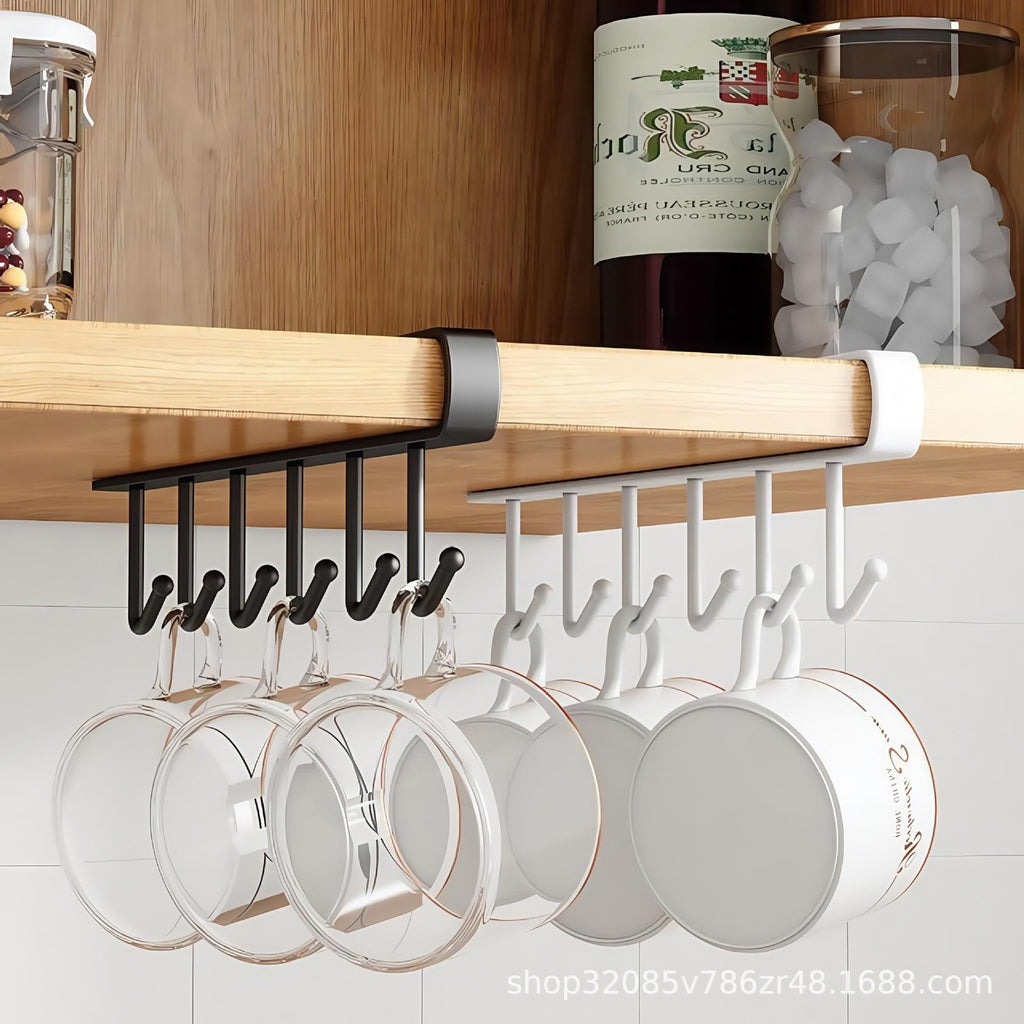Neat Theory black and white under-cabinet mug holders with hanging cups